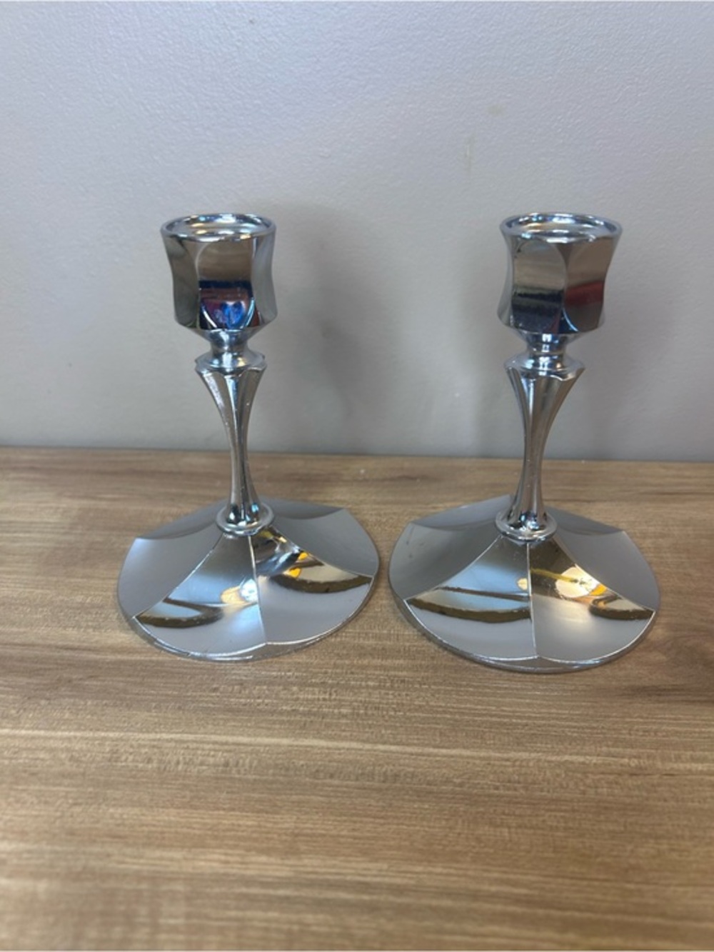 Silver Finish Metal Candle Holders - Set of 2